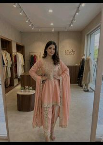 Elegant Peach Mirror Work Kurta Set