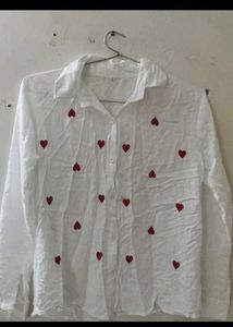 Heart Embroidered White Shirt
