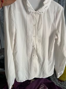 Classic White Pleated Button-Up Shirt