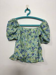 Floral Print Off-Shoulder Puff Sleeve Top