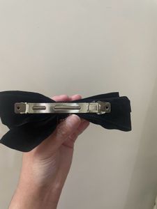 Elegant Black Bow Barette with Pearl Accent