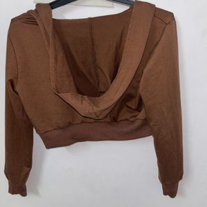 Brown Cropped Zip-Up Hoodie