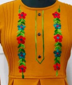 Elegant Woolen Mustard Embroidered Kurti