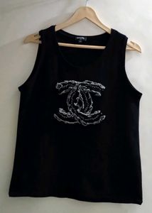 Authentic CHANEL Italy CC Embroidered Tank Top.
