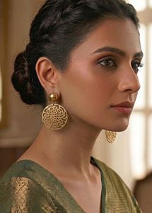 Elegant Gold Filigree Round Drop Earrings