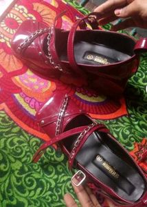 Burgundy Platform Mary Janes Sandel
