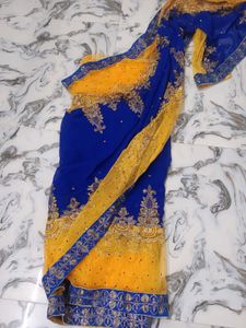 Beautiful Blue &amp; Yellow Embroidered Saree💛💙