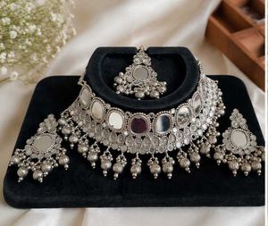 Oxidized Silver Mirror Work Jewellery Set