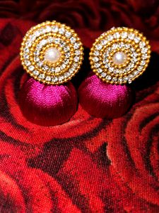 Pink Silk Thread Earring