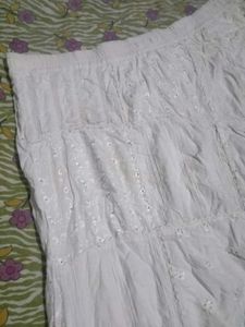 White Embroidered Tiered Maxi Skirt