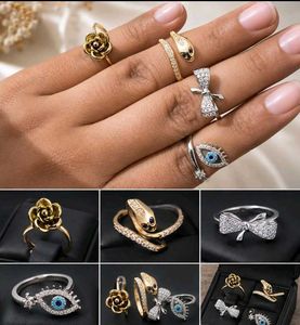 Chic Rings Set - Snake, Rose, Evil Eye