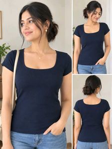 Navy Blue Square Neck T-Shirt