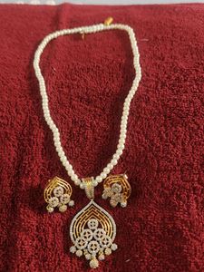 Elegant Pearl n American Diamond Pendant Set