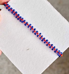 Adjustable Blue & Red Beaded Bracelet