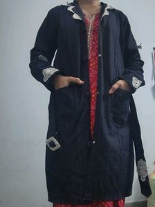 Unique Denim Duster with Crochet Details blazer