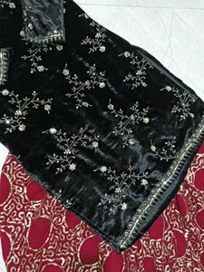 Elegant Black Kurta Set with Red Pants