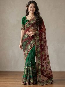 Elegant designer heavy work green  georgette saree