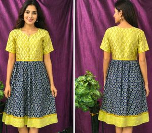 Girl frock Vibrant 🇬🇧Yellow & Blue Cutwork