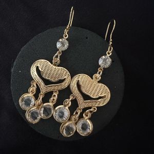 Gold Heart Drop Earrings