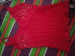 Red Lace Trim Camisole Top