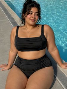 Chic Plus Size Black Ruched Bikini Bottom