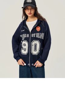 Navy Graphic Zip-Up Hoodie