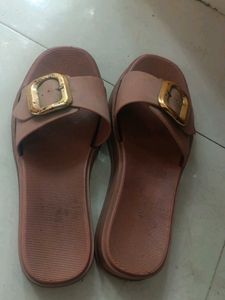 Slide Sandals with Gold Buckle