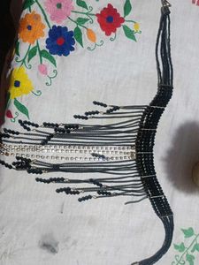 Black Beaded Fringe Necklace