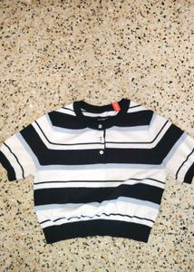 Striped Button-Up Knit Top