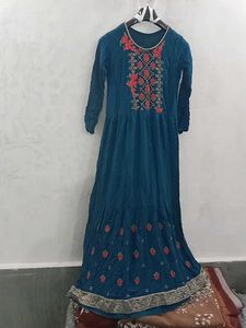 Elegant Teal Embroidered Anarkali Gown