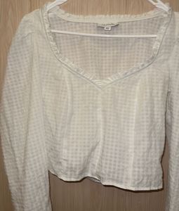 White Textured Puff Sleeve Top