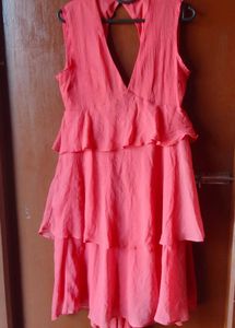 Coral Ruffle Tiered V-Neck Dress