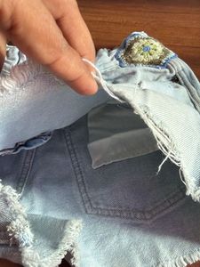 Zara Distressed Denim Shorts with Crochet Patches