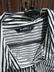 ZUDIO Black and White Striped Button-Up Shirt