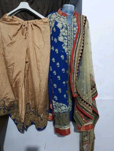 navy blue kurti with duppatta and plazo