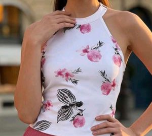 Floral Halter Neck Crop Top