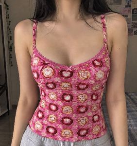Cute Pink Coffee Cup Print Cami Top
