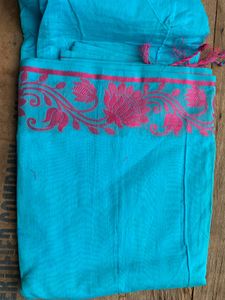 Blue &amp; Pink Saree Without Blouse