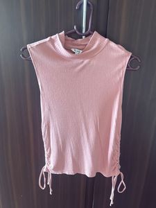 Pink Ribbed Mock Neck Tank Top