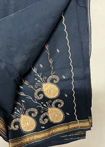 Elegant Navy Blue Embroidered Saree
