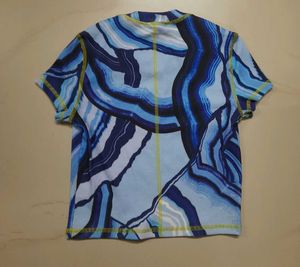 Blue Abstract Print Crop Top