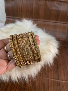 Gold Tone Rhinestone Bangle Set