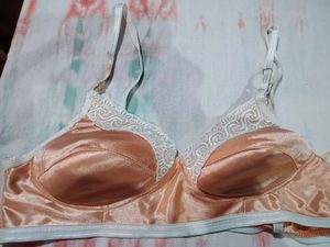 Vintage Satin Lace Trim Bra