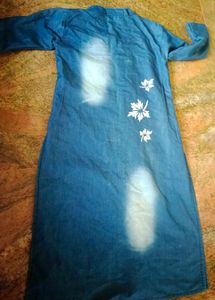 Denim Tunic with Leaf Print