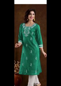 Elegant Teal Kurta with White Embroidery