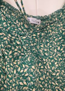 Zara Green Floral Puff Sleeve Midi Dress