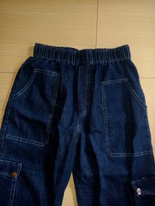 Women’s Dark Blue Denim Cargo Jeans