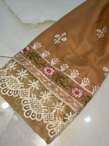 woman cotton Embroidered Kurta Set with orgenza