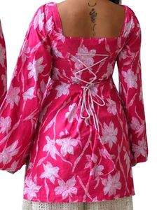 Vibrant Pink Floral Kurta with Bell Sleeves