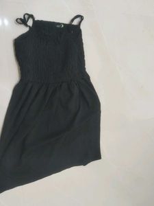 Black Smocked Dress with Straps